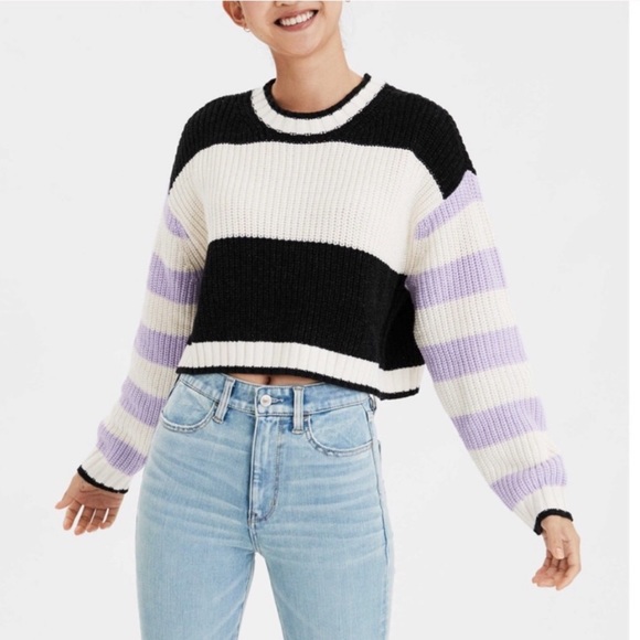 AMERICAN EAGLE mixed stripe boxy crop sweater - Picture 3 of 10